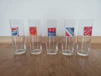 Zestaw starych szklanek - Pepsi, Fanta, Coca-Cola, Sinalco