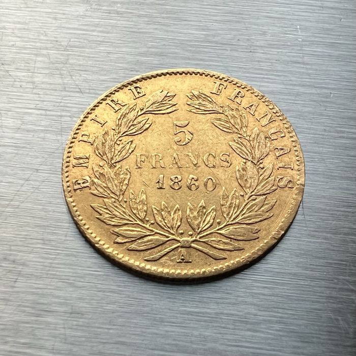 5 franków 1860 złoto Napoleon III Francja złota moneta kolekcjonerska