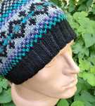 Шапка мужская вязаная в технике Fair Isle, 100%шерсть, р.58-60