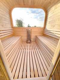 Sauna ogrodowa kwadro 300cm + pół panorama + akcesoria