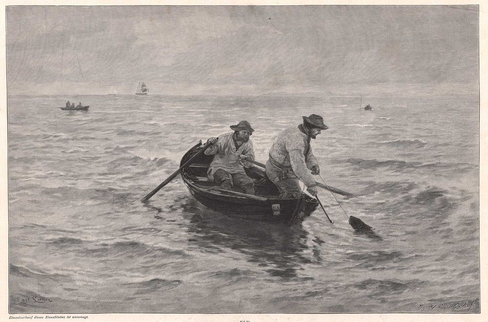 Locher: Rybak na morzu. Drzeworyt marynistyczny 1897 r. oryginał