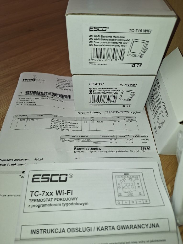 3 programatory TERMOSTAT ESCO TC-710 WIFI nowe