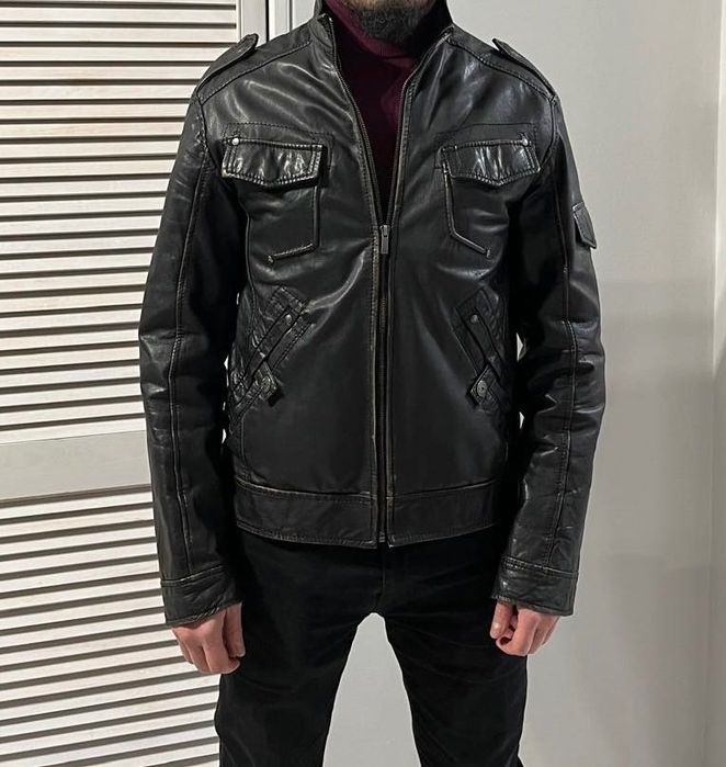 Retro Kurtka motocyklowa, skórzana, Reserved z efektem starzenia.