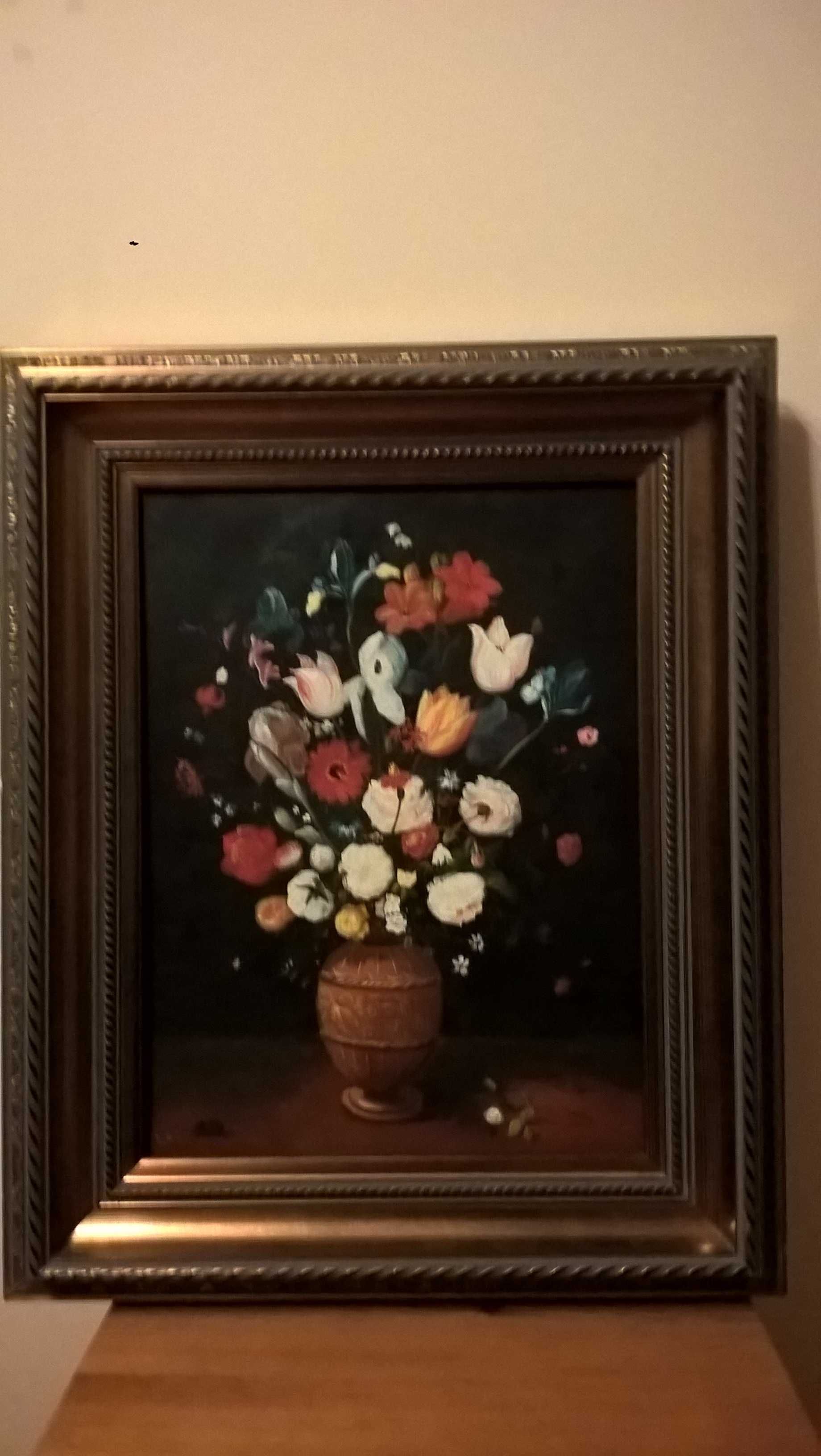 Obraz olej na płótnie, Kwiaty w pięknej ramie