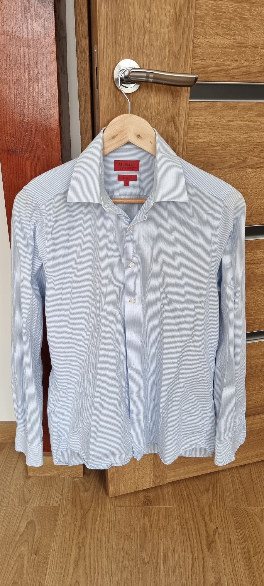 Koszula McEarl slim fit rozm. 39 biała jasnoniebieskie paski Van Graaf