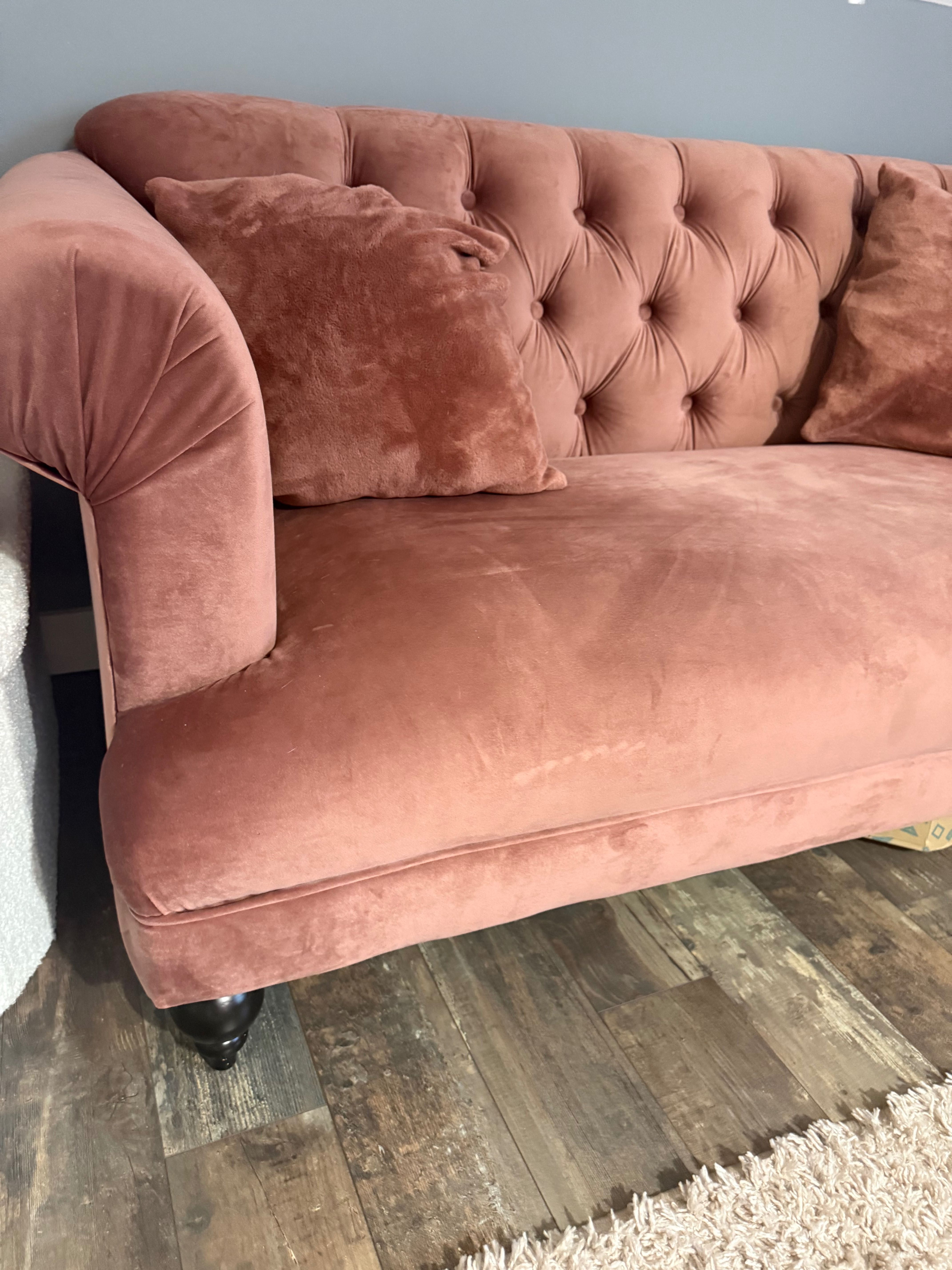 Sofa welur pudrowy róż jak nowa