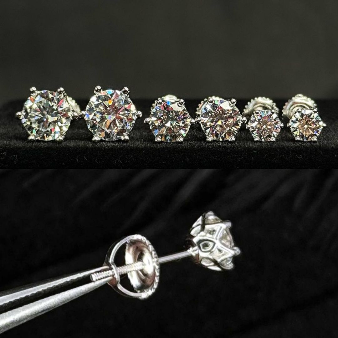 Сережки з діамантами (муассанітами) 1, 2 та 4 ct пусети з різьбою