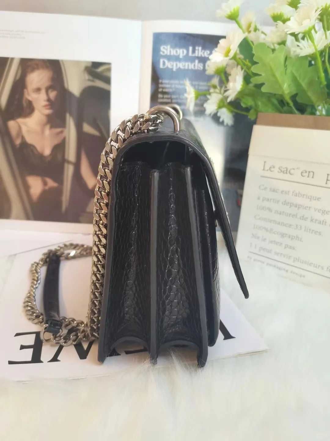 Nowe! YSL Sunset Black Crocodile Pattern Damska torebka na łańcuszku