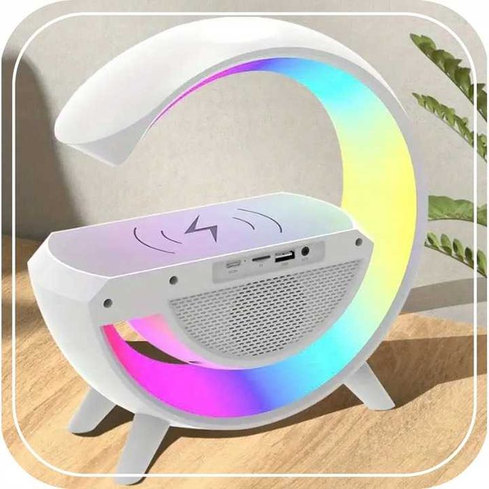 LAMPKA LED NOCNA RGB GŁOŚNIK ładowarka indukcyjna zegar radio budzik