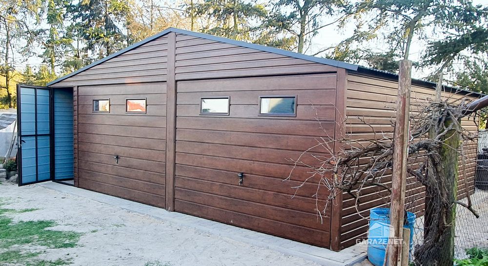GARAŻ BLASZANY 7m x 6m 2x Brama Drzwi 4x Okno Drewnopodobny 7x6 GB273