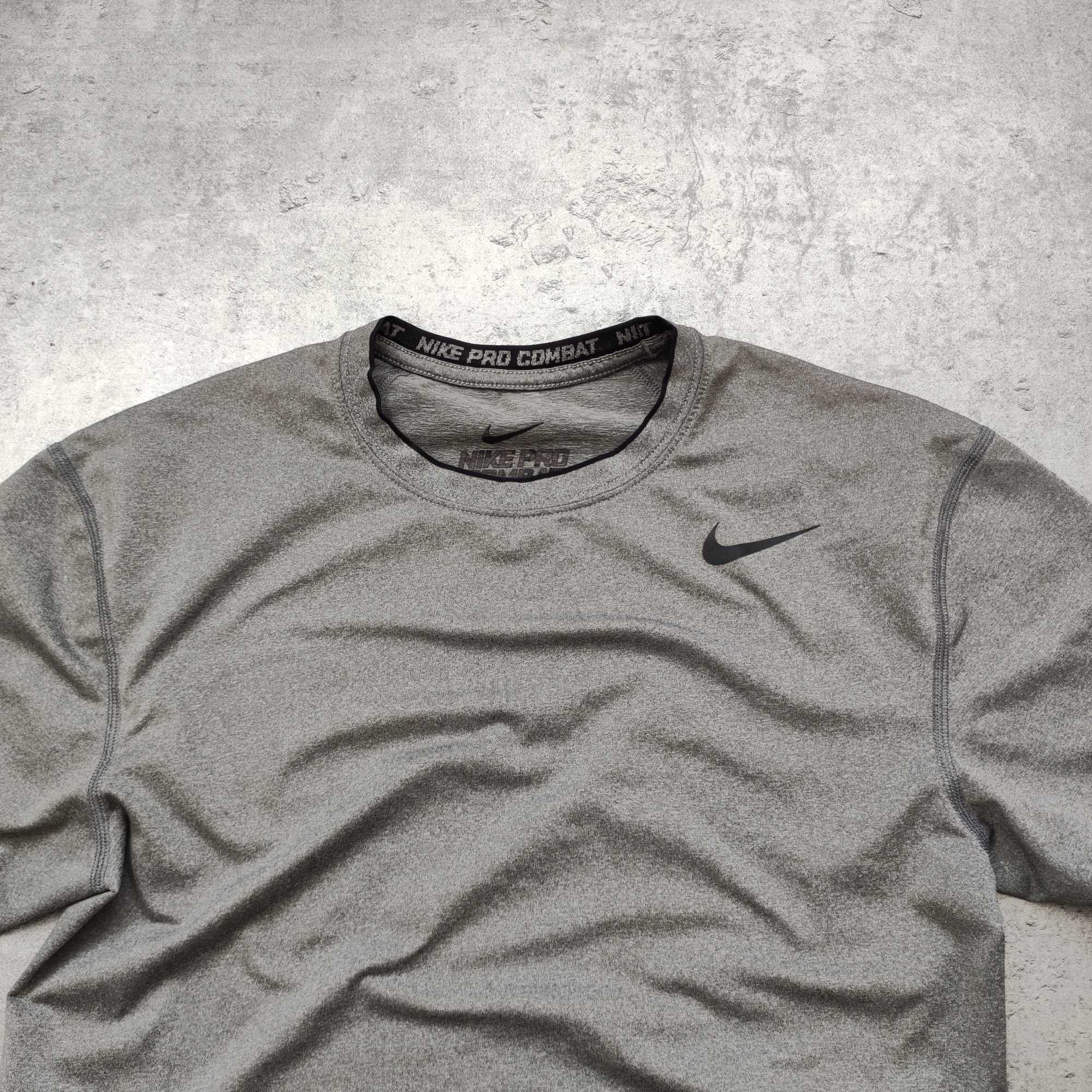 MĘSKA Koszulka PREMIUM Szara Nike PRO Combat Kompresyjna Obcisła GYM