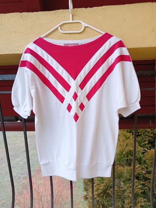 Biało- różowa bluzka damska #Vintage