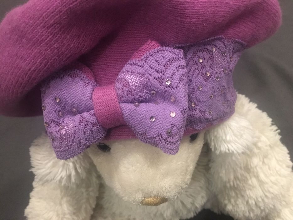 Nowy beret moher fioletowy kryształki prezent 90% wełna czapka