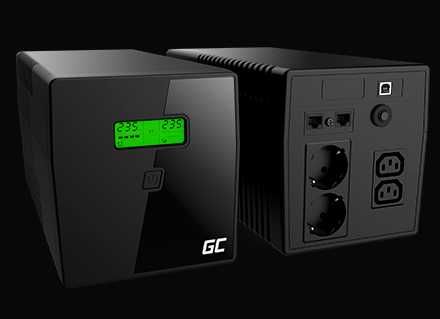 Green Cell UPS (1000VA/600W, 2xIEC, 2x Schuko, AVR, LCD) NOWY