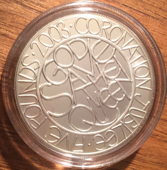 Moeda 5 pounds prata proof - Coroação Elizabeth II - UK - 2003