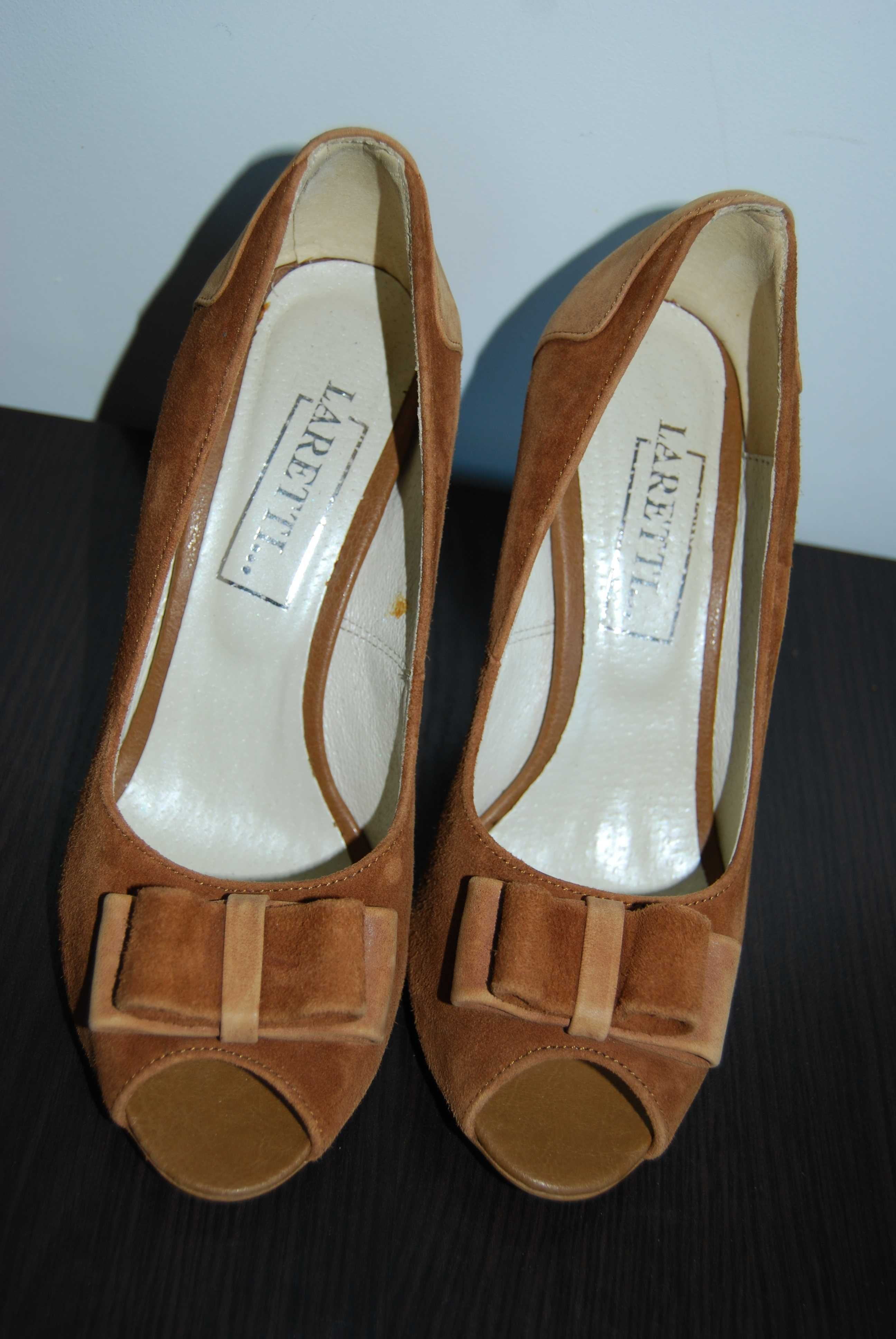Buty szpilki skóra zamsz camel Laretti 39