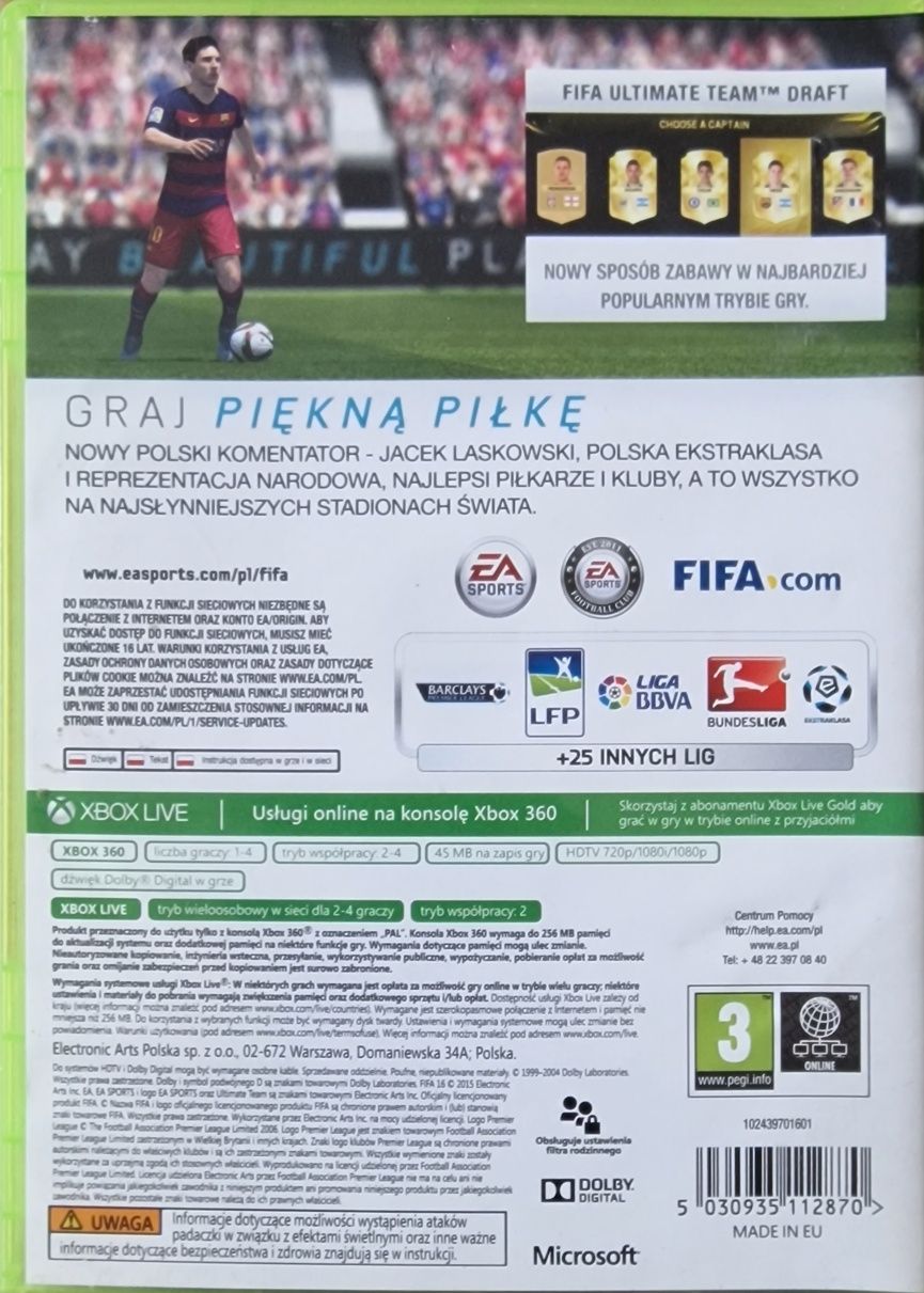 Fifa 2016 wersja PL na xbox 360