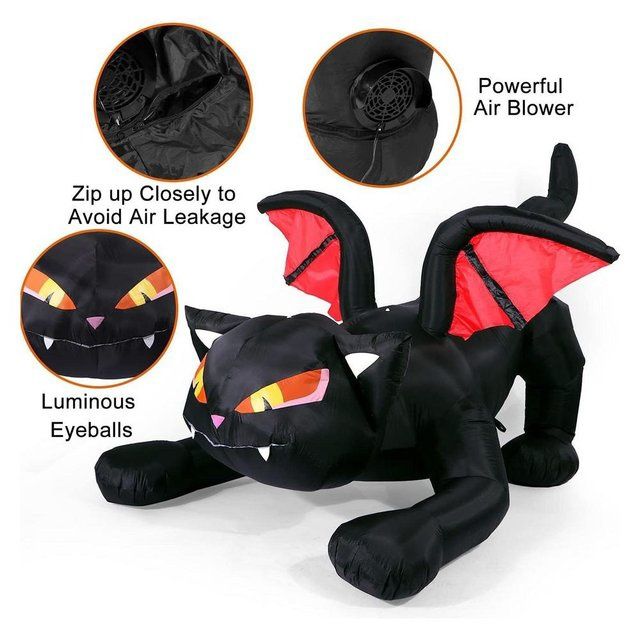 Ozdoba Halloween czarny kot nadmuchiwany ze skrzydłami dekoracja