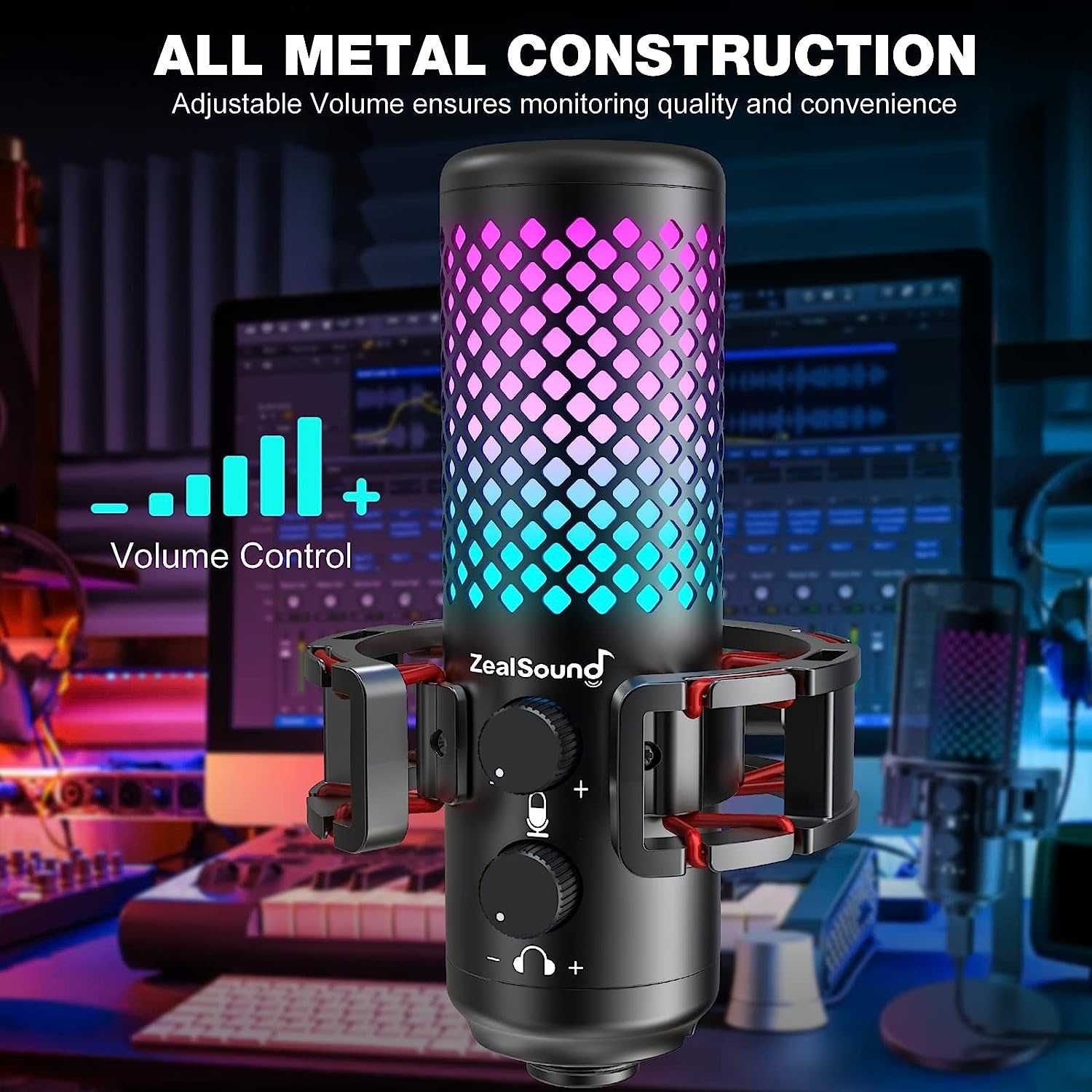 zealsound Gaming Microphone PC, mikrofon pojemnościowy USB RGB