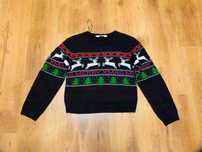 rozm 146/152 H&M sweter Święta Mikołaj czarny we wzorki