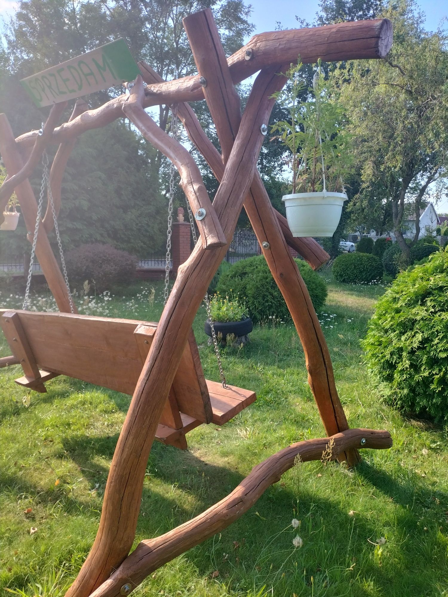 Huśtawka ogrodowa drewniana (dębowa) ręcznie robiona