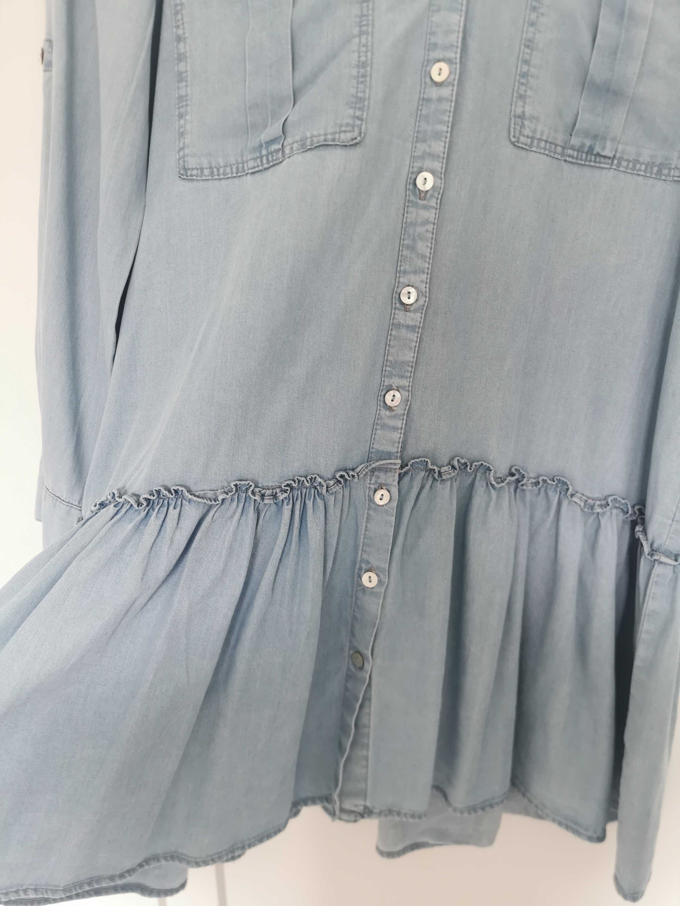 Sukienka jeansowa jeans Zara falbany z falbankami