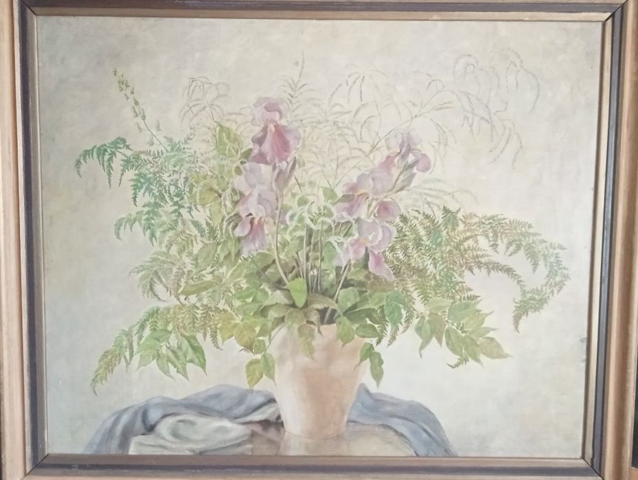 Stary olbrzymi Obraz olejny Kwiaty wazonie Sygnowany lata 1910-50 XXw.