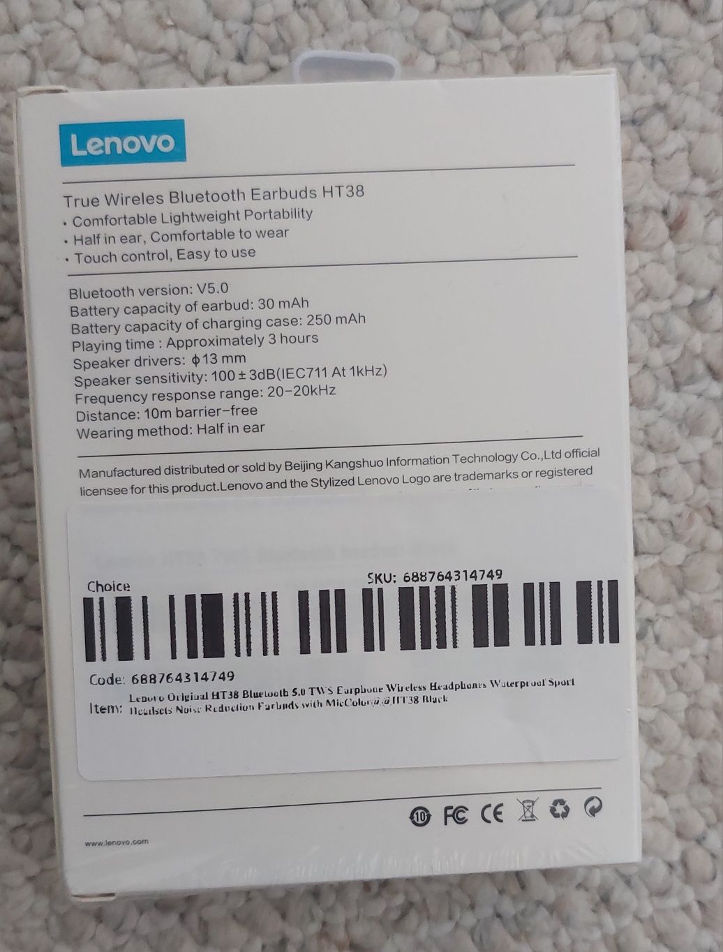 Sluchawki Lenovo HT 38 czarne