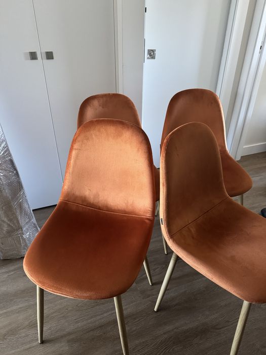 4 cadeiras jantar veludo laranja terra estilo nordico