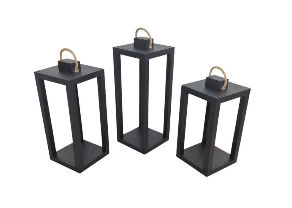 Lampiony drewniane komplet 3 szt czarne