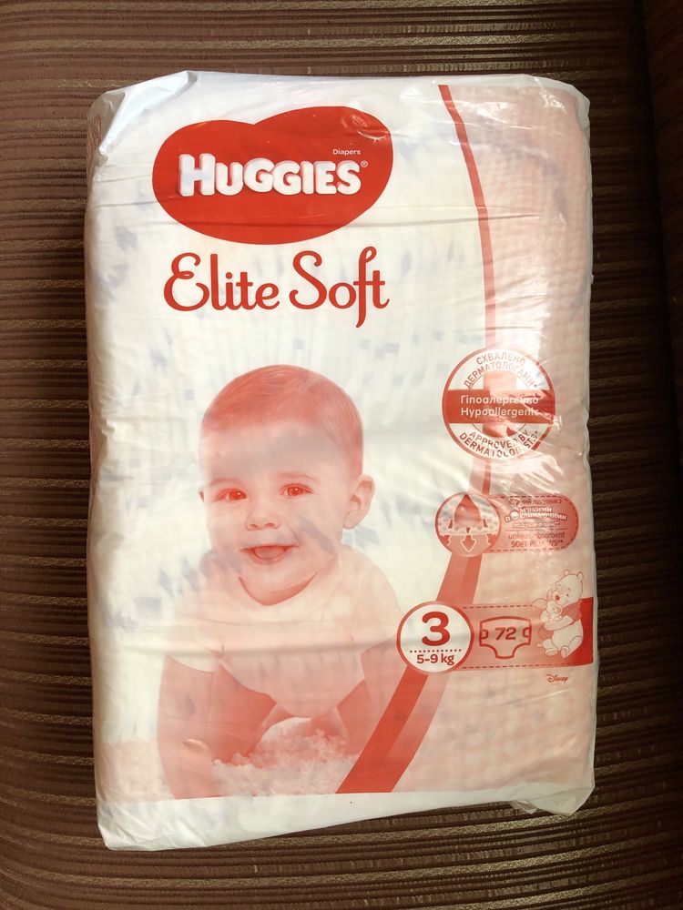 Підгузки памперси Huggies Elite Soft розмір 3 Хагіс Еліт софт, 72 шт