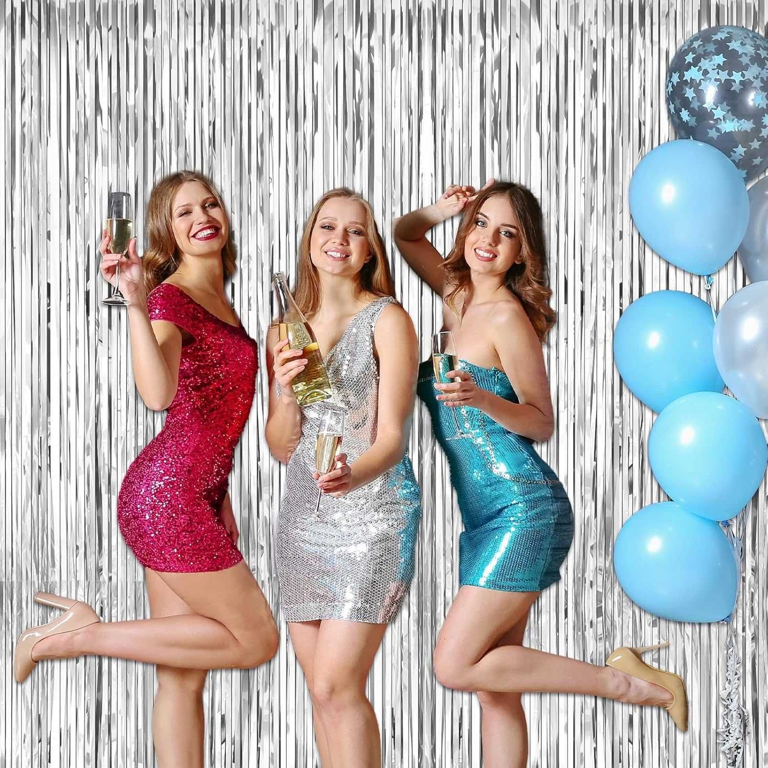 zasłona kurtyna srebrna dekoracyjna imprezowa folia 2 szt. 2m x 1m
