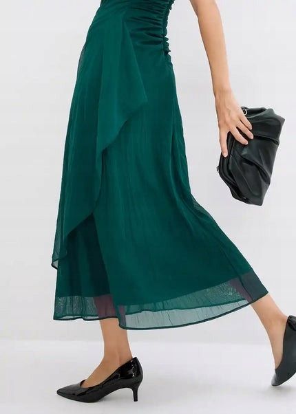 B.P.C sukienka wieczorowa butelkowa zieleń marszczona z kamieniami ^46