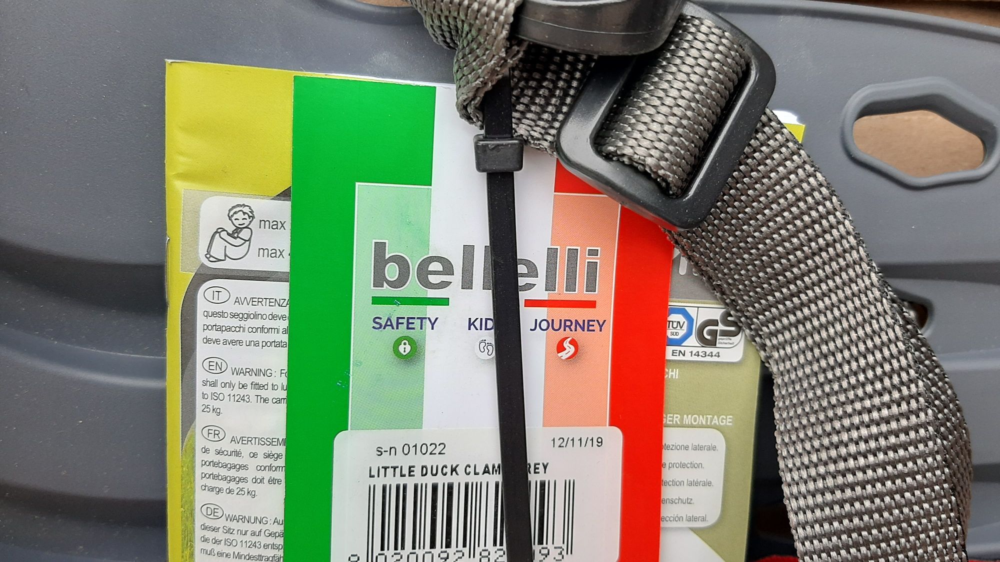 Велокресло детское Belelli Litle Duck Standard из Италии на раму