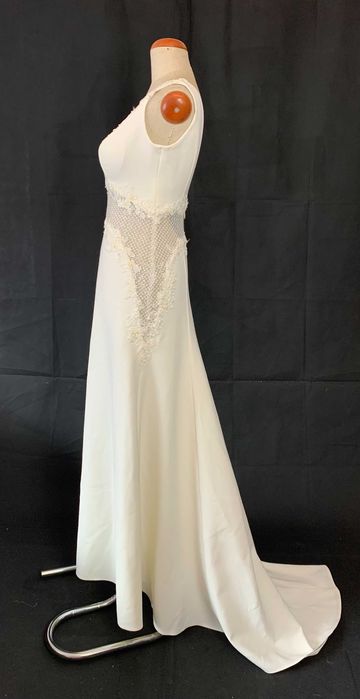 Nowa Ponadczasowa Suknia Ślubna M 38 Ivory Złoty Akcent Satyna Linia A