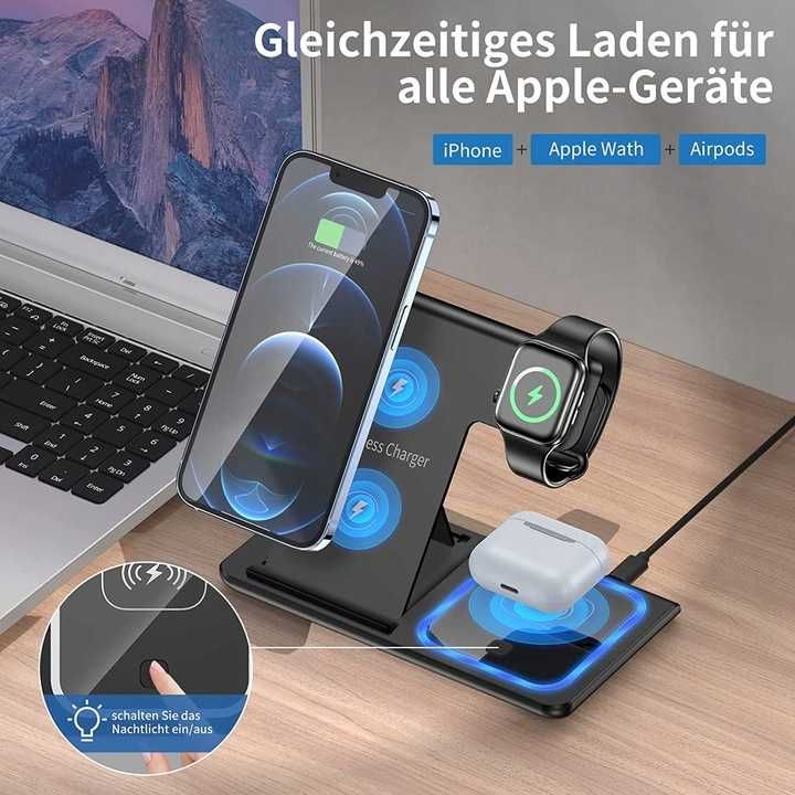 Ładowarka indukcyjna 2A 15W Qi Stacja ładująca 3w1 [2205]