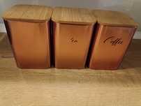 3 pojemniki kuchenne: kawa, herbata, cukier
