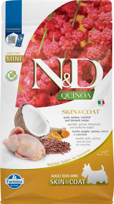Farmina ND QUINOA Skin Coat Quail Mini Adult 2,5kg przepiórka dla psów