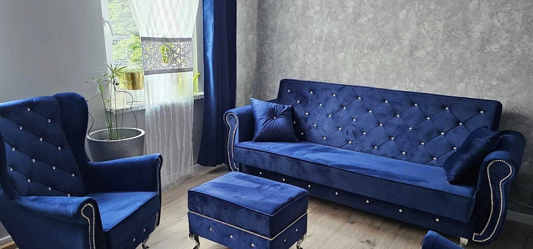 RATY komplet uszak CHESTERFIELD kanapa sofa rozkładana z fotelem i puf