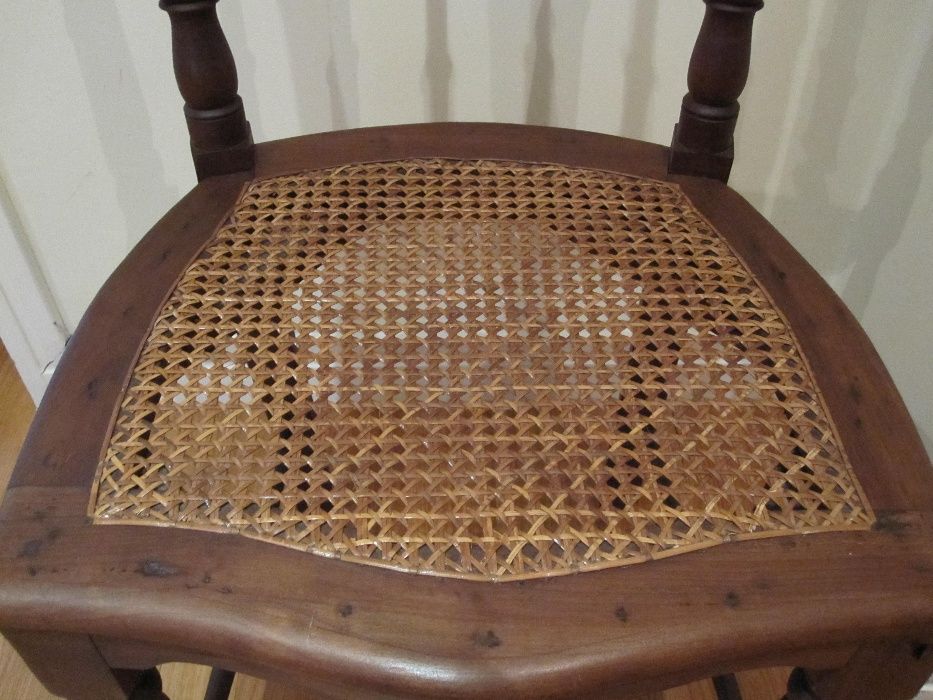 Cadeira Romântica Acento Palhinha Madeira Entalhada Vazada Antiga