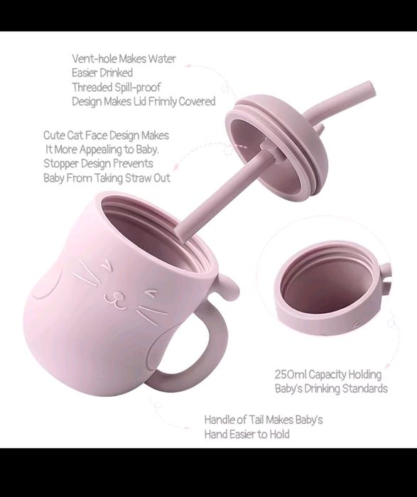 Зручна силіконова чашка котик, 250мл, утримує тепло напою довше