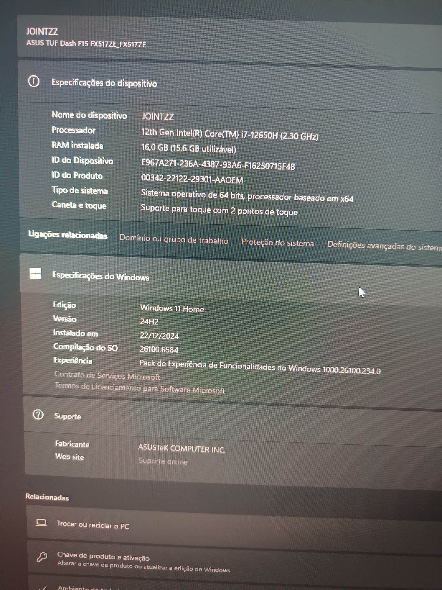 Pc ASUS tuf dash F15