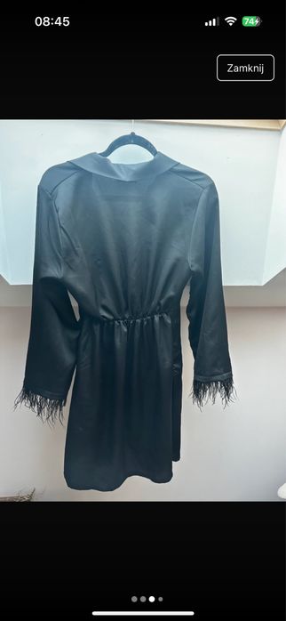 Sukienka czarna pióra satyna zara kołnierzyk dekolt