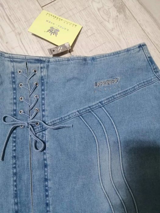 Spódnica jeansowa, r M, midi, asymetryczna