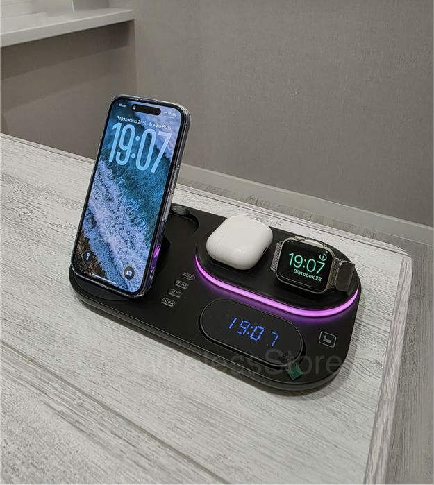 Беспроводная зарядка 5 в 1 Apple Watch iPhone Airpods, Samsung Galaxy
