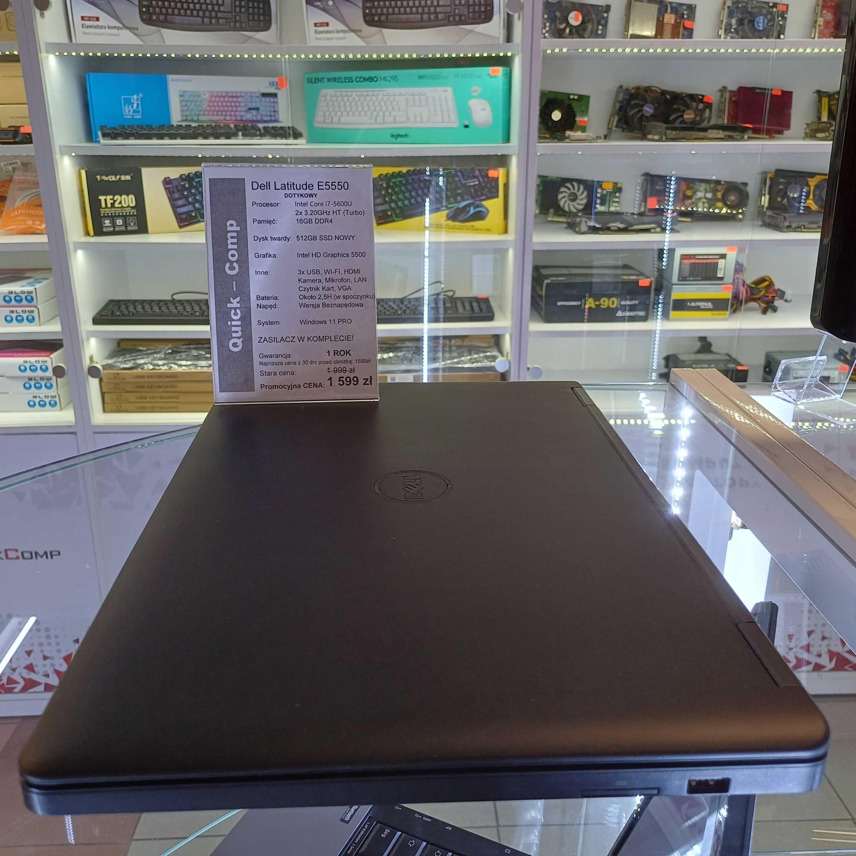 Laptop Dotykowy Dell E5550 i7-5600U / 16GB DDR4 / 512GB SSD / WIN 11