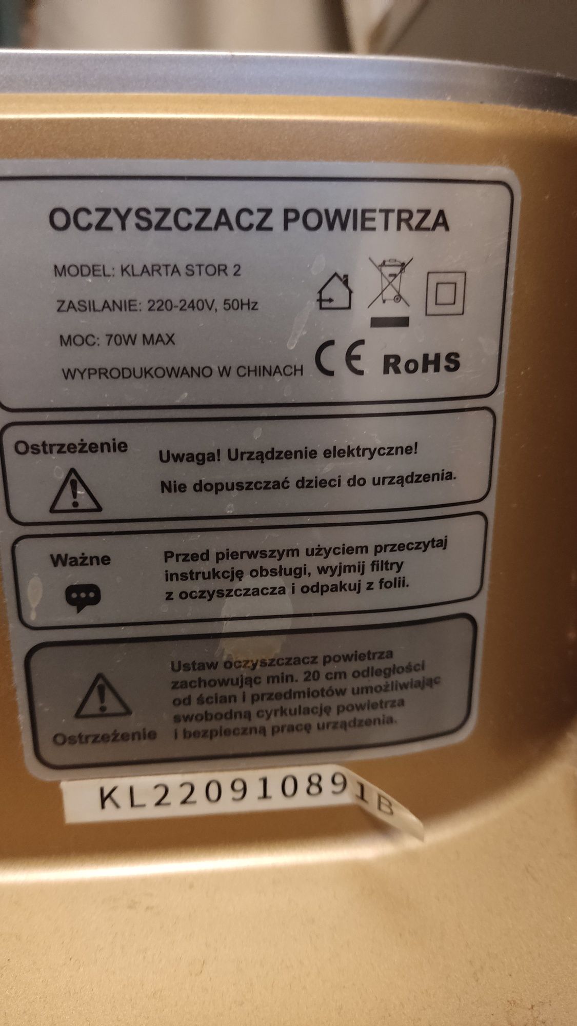 Oczyszczacz powietrza Klarta Stor 2 złoty
