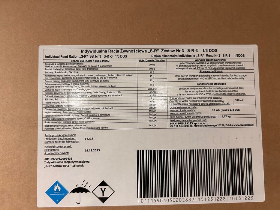 Racja żywnościowa S-R nr 3 15szt.