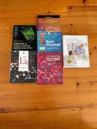 Livros de química, bioquímica, histologia e enfermagem