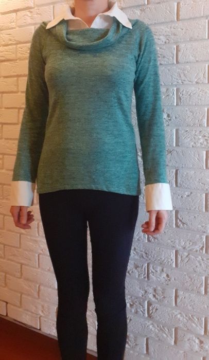 sweter półgolf z kołnierzem i mankietami -38, miły w dotyku, zielony